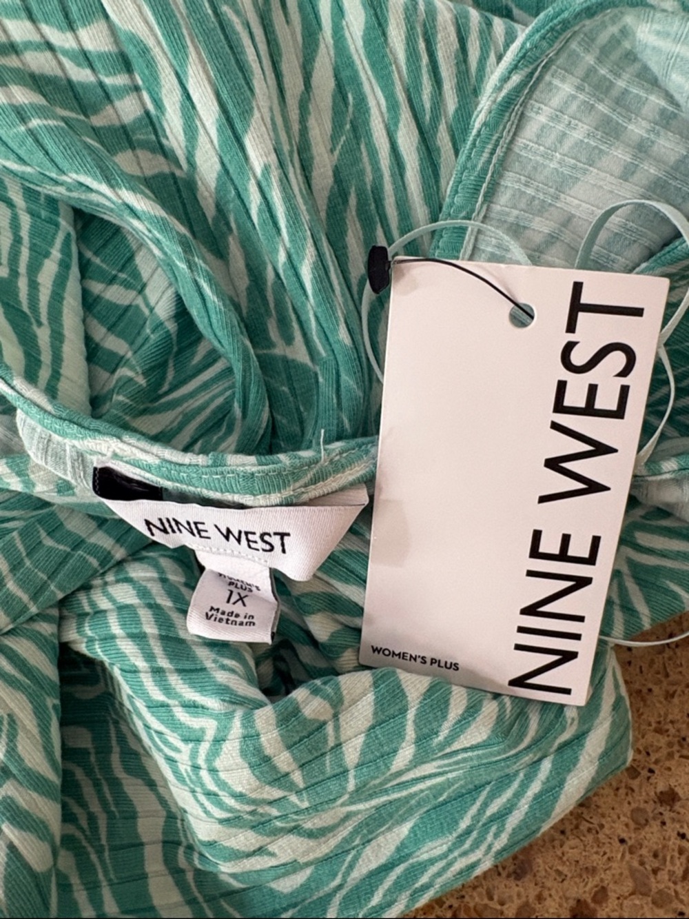 Nine West 1X One-Shoulder Green Zebra-Print Midi Dress - NWT - Picture 4 of 5